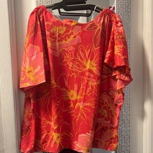 Vibrant Floral Red Blouse